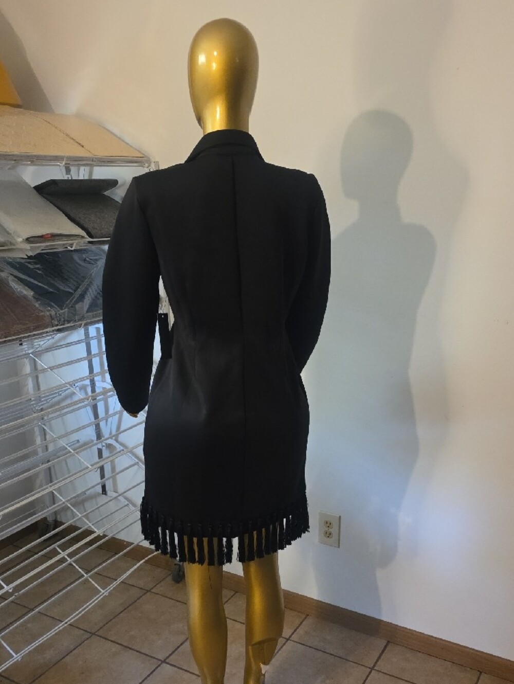 VENUS Black Double-Breasted Fringe Hem Blazer Coat - Picture 4 of 6